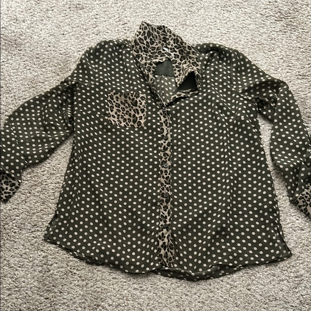Polka Dot and Leopard Print Blouse